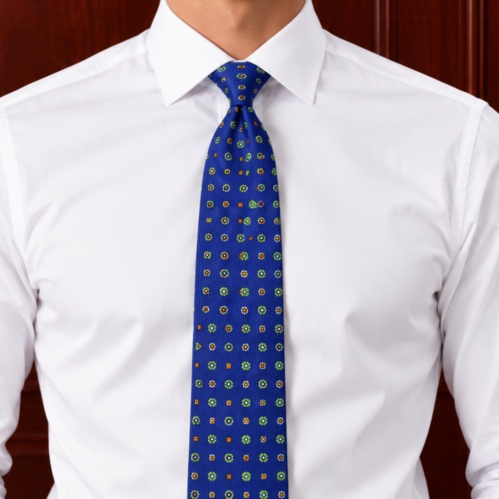 Men's Blue Patterned Silk Tie - Classic Professional Style